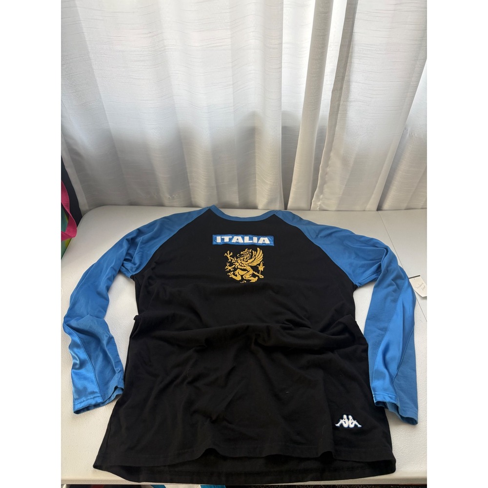 Kappa Italia Mens XL Long Sleeve Raglan Shirt Black Blue Griffin Logo Cotton